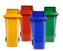 ถังขยะพลาสติก  มีล้อ 2 ล้อ 120 ลิตรฝามีช่องทิ้งใหญ่  เกรด HDPE ขนาด500x550x1,100 มม..เขียว แดง น้ำ้เงิน เหลือง