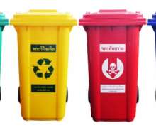 ถังขยะพลาสติก  มีล้อ 2 ล้อ 120 ลิตรฝาเรียบ เกรด HDPE ขนาด500x550x1,100 มม..เขียว แดง น้ำ้เงิน เหลือง