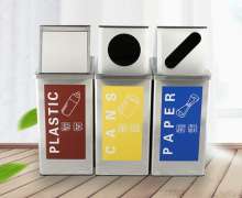 ถังขยะสแตนเลส 3 ช่อง ขนาดช่องละ 280*380 สูง 750 mm. ราคาต่อชุด3ใบ