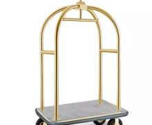 รถเข็นกระเป๋าทองเหลือง แบบกรงนก โรงงานผลิต Birdcage Luggage Cart cw-089-1 ล้อขนาด 8 นิ้ว รุ่น เกรดพรีเมี่ยม