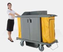 รถเข็นเมด ขนาด1615x545x1280 mm.รถเข็นแม่บ้านพลาสติกมีประตู  F4-2-3  Maid Trolley 