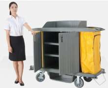 รถเข็นเมด ขนาด1615x545x1280 mm.รถเข็นแม่บ้านพลาสติกมีประตู  F4-2-3  Maid Trolley 