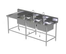ซิงค์สแตนเลส ซิ้งค์ล้างจาน 3 หลุม อ่างล้างจานสแตนเลส มีปีก ซ้าย Sink table w/Single Faucet STT-6 700*2300*800+150mm. 0