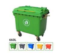 ถังขยะพลาสติก 660 ลิตร มีสีเขียว สีฟ้า สีแดง สีเหลือง สีดำ ขนาด 1380*820*1220 มม. 0