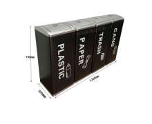 ถังขยะสแตนเลส4ช่องสีดำ ขนาดต่อใบ 295*295*740 mm วางต่อเนื่องเป็นถังขยะแยกประเภทได้ ราคาต่อใบ