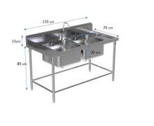 ซิงค์ สแตนเลส ซิ้งค์สแตนเลส2หลุม Sink table w/Single Faucet STT-6 700*1200*800+150mm.