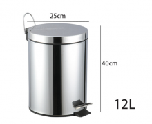 ถังขยะสแตนเลส12 ลิตรเท้าเหยียบฝา SOFT CLOSE ขนาด25*39ซม.ถังด้านในสีดำ เกรด 430