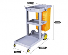 รถเข็นแม่บ้าน รถเข็นเมด รถเข็นทำความสะอาด ขนาด 51*112*96 ซม. พลาสติกหนารับน้ำหนักได้100กก รุ่น F4-1-2(มีฝาปิดถุง)