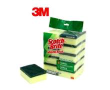 สก็อตไบร์มีฟองน้ำสีเหลืองเขียว3M (10ชิ้น)  Scotch-BriteTM No. 96 Sponge Laminated แผ่นใยขัดสองประสงค์ (สีเขียว)1ห่อ 0
