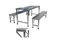 ชุดโต๊ะสแตนเลสพร้อมเก้าอี้พับได้ เกรด304 ขนาดโต๊ะ  70x ยาว 180 x สูง 78 ซม. ขนาดเก้าอี้  30x ยาว 180 x สูง 45 ซม. 0