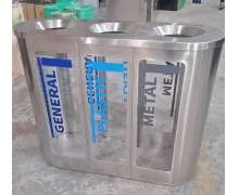ถังขยะสแตนเลสใส3ช่อง ขนาด1000*350*830mm  mm สแตนเลส 201 หนา 1.0 มิล บรรจุ 60 ลิตรต่อช่อง