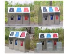 ถังขยะแยกประเภทขยะสแตนเลส3ช่องเกรด304 ขนาด 110*35*95 ซม. 0