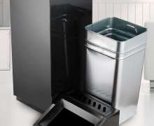 ถังขยะสแตนเลสพรีเมี่ยม ไม่ทิ้งรอยนิ้วมือ มีถังด้านใน วางเรียงเป็นถังขยะแยกประเภทขยะ ติกสติกเกอร์ตามแบบลูกค้าได้