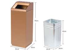 ถังขยะสแตนเลสพรีเมี่ยม ไม่ทิ้งรอยนิ้วมือ มีถังด้านใน วางเรียงเป็นถังขยะแยกประเภทขยะ ติกสติกเกอร์ตามแบบลูกค้าได้