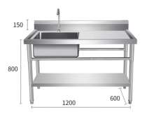 ซิงค์สแตนเลส1หลุมมีชั้นวางของด้านล่าง หลุมซ้าย ขนาด 120*60*80 ซม. สแตนเลส 304 0