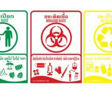 ถังขยะสแตนเลสแยกประเภทขยะ3ช่อง ติดกันติดสติกเกอร์แยกขยะ 