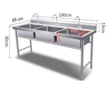 ซิงค์สแตนเลส อ่างล้างจานสแตนเลส3หลุม Sink stainlessเกรด304หนา1.2มิล ขนาด 180X65X80mm. 0
