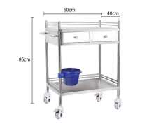 รถเข็นทางการแพทย์ 40*60 สูง 86 ซม.สแตนเลส รถเข็นฉุกเฉิน รถเข็นหัตถการ 2 ชั้น 2ลิ้นชัก(บน) ขนาด 400*600*860 mm 0