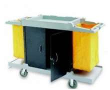 รถเข็นแม่บ้านมีประตูสีดำ พลาสติกทั้งคัน ขนาด 50x150x100 ซม. ,รถเข็นทำความสะอาด,เมดแม่บ้าน พลาสติก HOUSEKEEPING ประตูดำ F4-2-2