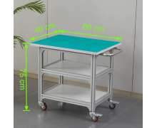 โต๊ะทำงานไลน์ผลิต อลูมิเนียมอัลลอย ปูพื้นทับด้วยแผ่นยางกันไฟฟ้าสถิต ESD สีเขียว ความหนา 2 mm