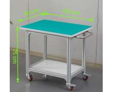 โต๊ะทำงานไลน์ผลิต อลูมิเนียมอัลลอย ปูพื้นทับด้วยแผ่นยางกันไฟฟ้าสถิต ESD สีเขียว ความหนา 2 mm