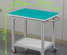 โต๊ะทำงานไลน์ผลิต อลูมิเนียมอัลลอย ปูพื้นทับด้วยแผ่นยางกันไฟฟ้าสถิต ESD สีเขียว ความหนา 2 mm