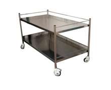 รถเข็นสแตนเลส2ชั้น แผ่นสแตนเลส เกรด 304 หนา 1.2 มิล ขอบ 4ชม. โครง และด้ามเข็น ทำด้วย ท่อกลมสแตนเลส เกรด304 ขนาด 1 นิ้ว หนา 1.5 มิล ล้อ PU สีเทา ขนาด 3 นิ้ว หมุน 2 ล้อ เบรค 2 ล้อ สั่งทำได้ 0