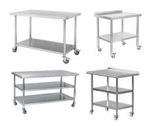 โต๊ะสแตนเลสมีล้อ2ชั้น ชั้นล่างปรับได้ รับน้ำหนักได้ 250 กก 0