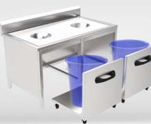 โต๊ะเคลียร์เศษอาหาร 2 ช่อง สแตนเลส 304 (หนา1.2มิล)ขนาด 70*120 สูง 85+15 ซม.