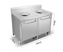 โต๊ะเคลียร์เศษอาหาร 2 ช่อง สแตนเลส 304 (หนา1.2มิล)ขนาด 70*120 สูง 85+15 ซม.