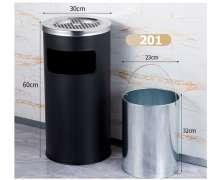 ถังขยะสแตนเลสสีดำมีที่เขี่ยบุหรี่ เกรด 201 ทรงกลม 12 นิ้ว (30 ซม) สูง 60 ซม. 0
