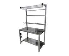 โต๊ะปฎิบัตการ โต๊ะทำงานสแตนเลสขาอลูมิเนียม ปูพื้นสีเขียวESD มีหลอดไฟ ปลั๊กไฟ มีลิ้นชัก  0