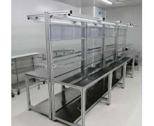 โต๊ะปฎิบัตการ โต๊ะทำงานสแตนเลสขาอลูมิเนียม ปูพื้นสีเขียวESD มีหลอดไฟ ปลั๊กไฟ มีลิ้นชัก 