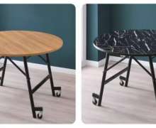 โต๊ะกลมพับเก็บได้ โต๊ะoval table  โต๊ะกลมรูปไข่ มี 4 ขนาด ให้เลือก พื้นผิวสีไม้