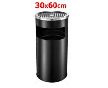 ถังขยะสแตนเลสสีดำมีที่เขี่ยบุหรี่ เกรด 201 ทรงกลม 12 นิ้ว (30 ซม) สูง 60 ซม. 0