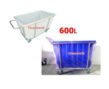 รถเข็นผ้าสแตนเลสเกรด304ขนาด 600Lถังเกรดบี  รุ่นCW-023-600-1-2 เกรดบี  มีด้าม ถังมีสีขาว สีน้ำเงิน มีสินค้า 0