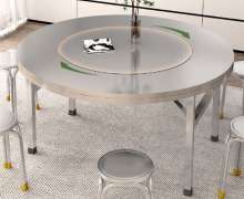 โต๊ะสแตนเลสแบบกลม กลางโต๊ะหมุนได้ เกรด304 ขาพับเก็บได้