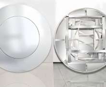 โต๊ะสแตนเลสแบบกลม กลางโต๊ะหมุนได้ เกรด304 ขาพับเก็บได้