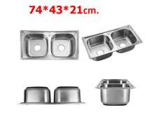 ซิงค์สแตนเลส 2 หลุม หนา 1.0มิล ขนาด 78*43 ลึก 21 cm. 0