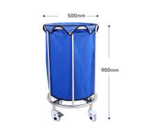 รถเข็นผ้าโรงพยาบาล สแตนเลส  CW-074-5-3 ถุงมีฝาปิด รถเข็นผ้ากลมโครงใส่ผ้า กลมถุงมีฝาปิด 0