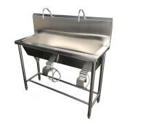 ซิงค์สแตนเลสเข่าดัน 2 ก็อก ขนาด 60*120*85+30 ซม. 0