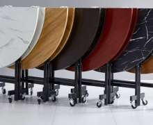 โต๊ะกลมพับเก็บได้ โต๊ะoval table  โต๊ะกลมรูปไข่ มี 4 ขนาด ให้เลือก พื้นผิวสีไม้