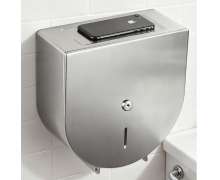 กล่องใส่กระดาษทิชชู จัมโบโรลสแตนเลสมีที่วางของด้านบน ทรงกลม ติดผนัง ขนาด 26*12*25.5 cm