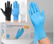 ถุงมือไนไตรสีฟ้า ถุงมือยางธรรมชาติ ชนิดใช้แล้วทิ้ง 1กล่อง มี 100 ชิ้น มีไซด์ M L 