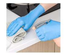 ถุงมือไนไตรสีฟ้า ถุงมือยางธรรมชาติ ชนิดใช้แล้วทิ้ง 1กล่อง มี 100 ชิ้น มีไซด์ M L 