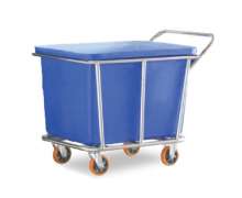 รถเข็นผ้าสแตนเลสเกรด304ขนาด 600Lถังเกรดบี  รุ่นCW-023-600-1-2 เกรดบี  มีด้าม ถังมีสีขาว สีน้ำเงิน มีสินค้า