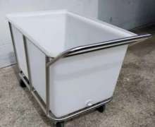 รถเข็นผ้าสแตนเลสเกรด304ขนาด 600Lถังเกรดบี  รุ่นCW-023-600-1-2 เกรดบี  มีด้าม ถังมีสีขาว สีน้ำเงิน มีสินค้า