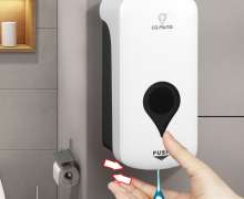 เครื่องจ่ายสบู่แบบติดผนังแบบกด 1000 ml โฟม ไม่ต้องเจาะรู เหมาะสำหรับโรงแรมและห้องน้ำสาธารณะในสนามบิน