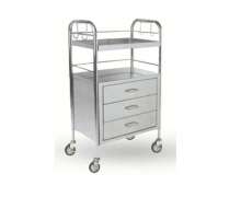 รถเข็นดมยา และฉุกเฉิน 3 ลิ้นชัก พร้อมเสาน้ำเกลือ แผ่น CPR