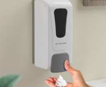 เครื่องจ่ายสบู่แบบติดผนังแบบกด 1000 ml โฟม ไม่ต้องเจาะรู เหมาะสำหรับโรงแรมและห้องน้ำสาธารณะในสนามบิน มีหัวปั้ม 